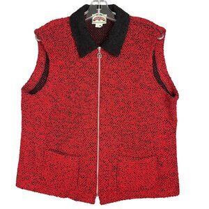 Vtg Pine Cove Boho Vest Adults M Red Black Acrylic Wool Textured Zip-Up Pockets